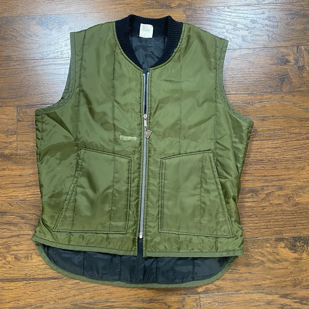 Walls Blizzard Pruf Mens Large Olive Green Quilted Insulated Workwear Vest USA